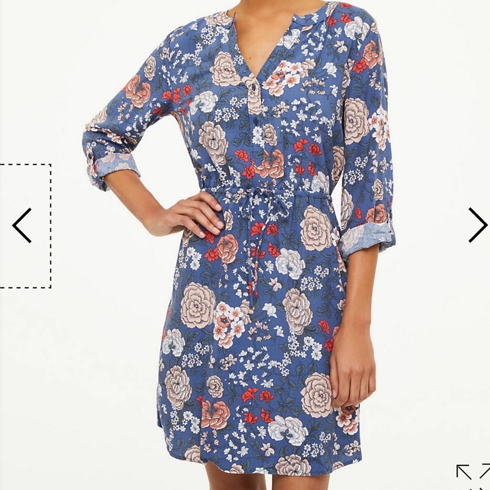 BNWT LOFT Floral Tie Waist Shirt Dress M